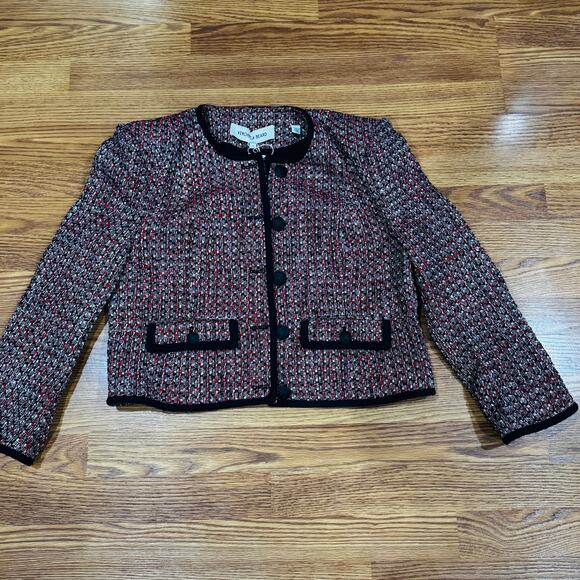 Veronica Beard Ceres Metallic Cotton Blend Tweed Jacket Red Blaze/Navy Multi 16 - Picture 11 of 11